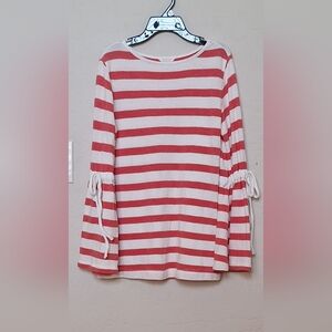Caslon Stripe Bell Sleeve Top Boatneck Textured Nautical Sailor Red Womens XS